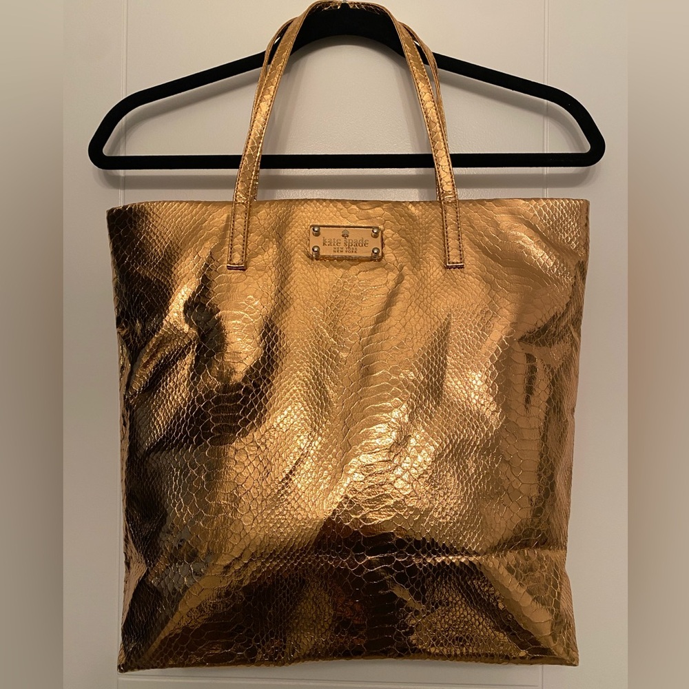kate spade Gold Metallic Snake-Embossed Tote